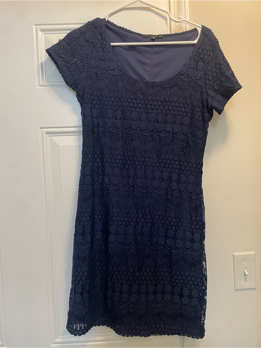 NWOT - Tiana B. Womens Navy Crochet Scoop-Neck Mini Dress